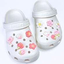 12pcs Cherry Blossom Themed Hole Decoration Shoe Charms - Pink & White Flowers, Romantic Spring Shoe Ornaments - Pink - View 4