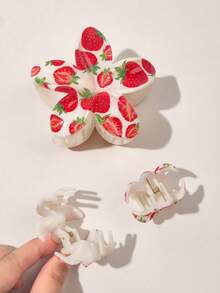 3pcs/Set ABS Fruit & Strawberry Pattern Card Holder Set, Boho Style Hair Clips, Beach Vacation Hair Accessories Beauty Claw Clips Boho Hair Claw - Multicolor - View 5