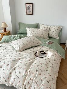 3 件套 Ditsy Floral 卧室舒适透气床上用品套装，2 个枕套 + 1 个羽绒被套