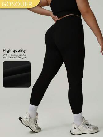 GOSOUER Women Plus Size No Embarrassing Line Simple Classic Running Fitness Yoga Legging