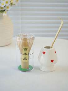 1pc/2pcs/4pcs/5pcs Hand-Painted Heart Matcha Tea Set, Cute Matcha Bowl, Tea Whisk, Tea Spoon, Complete Matcha Tea Utensils Set, Suitable For Matcha Beginners, Gift For Matcha Lovers, Birthday Present Back To School