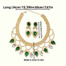 Conjunto de pendientes y collar de diamantes de imitación hechos a mano exagerados y exquisitos para mujer a, accesorios de joyería para vestido de baile de novia OJAZ - Amarillo Rojo - Ver 9