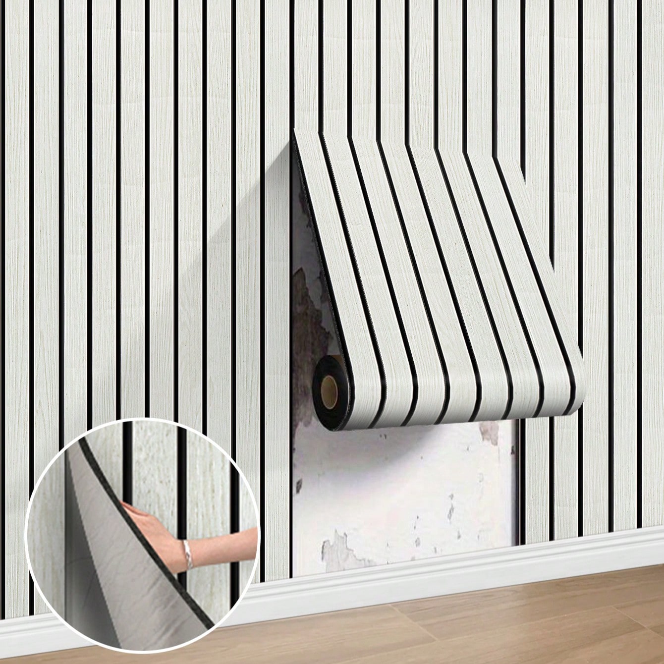 Rolle selbstklebende Tapete, 3D-Holzmaserung Gitterwandpaneele, wasserdicht und feuchtigkeitsbeständig, verstärkte vertikale Gitterwandaufkleber, ge - SHEIN - Modalova