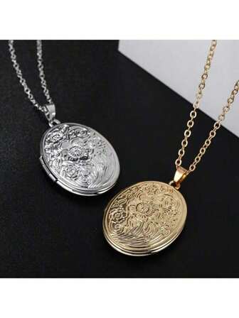 1 pieza Collar colgante con diseño oval vintage, grabado, apto para hacer joyería, regalo conmemorativo unisex
