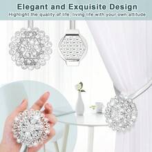 Local Delivery Magnetic Curtain Tiebacks, 4 Pack Magnetic Crystal Decorative Drapes Curtain Clips Buckle, Flower Curtain Tie Back, European And American Style (Gold) - Crystal Silver - View 5