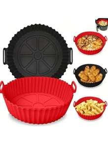 1pc Flexible Silicone Air Fryer Mold, Reusable, Dishwasher Friendly, Random Color Air Fryer Baking Tray, Grill Plate, Bowl, Non-Stick Mat, Thickened Silicone Bakeware Set