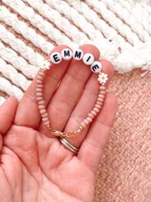1pc Personalized Custom Name/Letter/Text/Daisy Bracelet/Girl Bracelet/Daisy Name Bracelet/Children Bracelet, Charming Spring Summer Accessory, Custom Name Bracelet For Girl, Vibrant Color Birthday Party Gift, Back To School Gift, Children's Festival Gift, Suitable For Teenagers