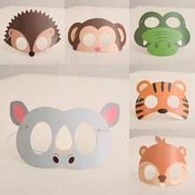 卡通动物面具，适用于生日派对、节日聚会、摄影道具、游戏用品 - 长颈鹿、大象、狐狸、老虎、河马、猴子、兔子、浣熊 - 彩色 - 查看 12