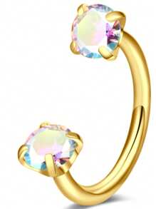 Anillo para la nariz en forma de herradura, anillo de septo con corazón, estrella, y cristales de color rosa, con rosca interna, anillo de cartílago para tragus, aretes para hélice, joyería para piercing de labio, de acero inoxidable, calibre 18/20, 8mm