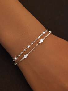 SYMFNY 1 件 925 纯银多层闪亮优雅手链，适合女性日常、派对、节日穿着、珠宝礼物 - 銀色 - 查看 1