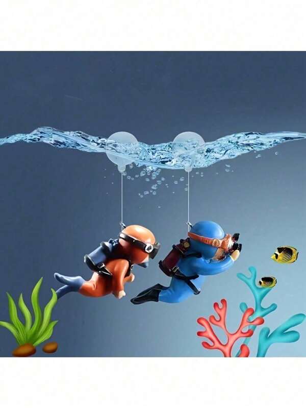 2pcs Random Color Mini Diver Statue Ornament For Aquarium, Creative Fish Tank Decor!