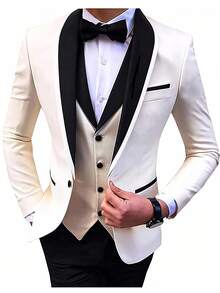 Men's Suit Slim Fit 3 Pieces Blazer Vest Pants Suits Set One Button Shawl Lapel Tuxedo Formal Wedding Groomsmen Blazer - Ngà voi - Xem 1