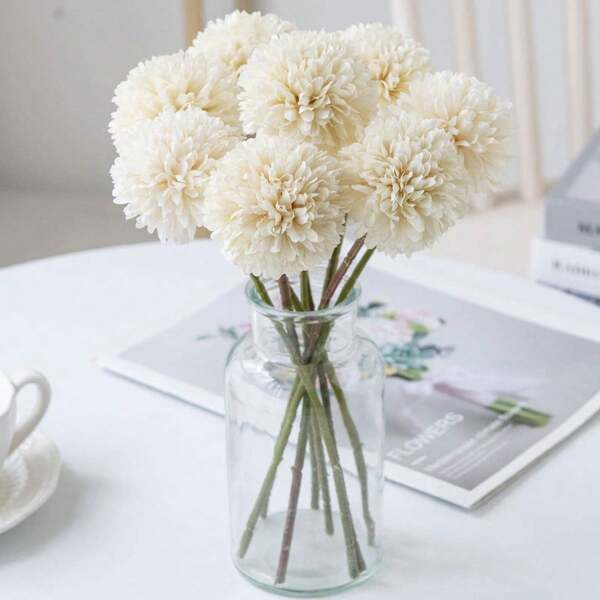 1/5/10PCS Artificial Ball, Chrysanthemum, Embroidered Ball, Wedding Decoration, Home Vase, Decoration, Dining, Living Room, Bedroom, Bedside Flower Arrangement, Bride Holding Flower, Wrist Flower, Breast Flower Material, Birthday Party Decoration Material, New Year's Valentine's Day Gifts,Fall Decor,Autumn
