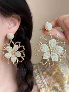 时尚栀子花耳环，艺术编织花卉耳环，金属花瓣形，简约时尚耳饰 - 花 - 查看 5