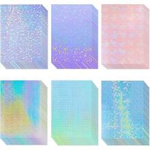 36 Sheets A4 Holographic Paper Sticker Transparent Waterproof Self Adhesive Film 11.X 8.3 Inches (Gem,, Colorful,) - 寶石,圓點,蝴蝶,網格,沙星,風車 - 查看 1