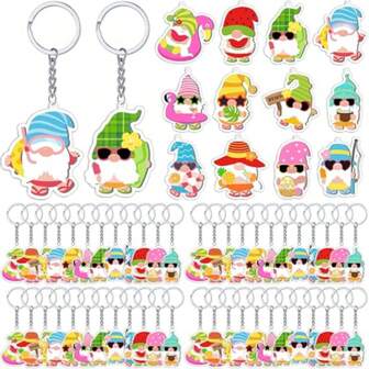 1pc/12pcs Summer Mini Gnome Keychain, Beach Gnome Charm Acrylic Keyring Gift For Young People Birthday, 12 Cartoon Zinc Alloy Styles Car Accessories Bag Charm Backpack For School