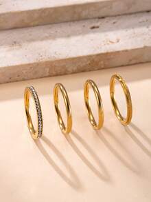 4 件套奢华欧式不锈钢水钻和方晶锆石女士戒指套装，适合日常佩戴和送礼 - 4pcs/set - 查看 27