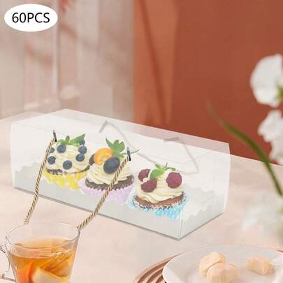 Bazargame 60Pcs Cupcake Boxes, Transparent Rectangle Cake Box,10.82 * 4.33 * 3.74in With Window And Inserts, Cake Boxes For Swiss Roll Muffin Pies Bakery Candy, Suitable For Party, Wedding, Cake Shop