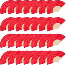 Decorative Hand Fan Foldable, 28 Packs Red Folding Fabric Fans Handheld Bulk Crafts For Wedding, Dancing, Party DIY Chinese And Japanese Style Decoration - Red - View 1