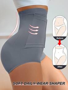 女士高腰塑身收腹内裤带扣塑身瘦身紧身平腹提臀提臀塑身腰部束腿控油内衣 - 深灰色 - 查看 5
