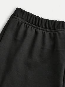 青少年女孩休闲蝴蝶结图案短袖宽松 T 恤和喇叭裤优雅女孩服装，返校/校服 - 黑色 - 查看 6