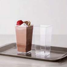 10/20/30/50/60/100pcs Ice Cream Square Cups, Scratch-Resistant & Reusable Small Mousse Dessert Cups, Transparent Cake Cups Suitable For Ice Cream, Desserts, Outdoor Parties, Etc.
