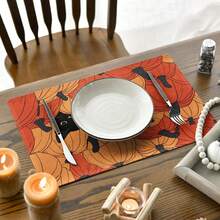 1pc/1set Black Cat & Pumpkin Linen Table Runner, 12*18 Inches/13*72 Inches Seasonal Kitchen Dining Table Decoration Tablecloth, Home Decor, Suitable For Parties, Gatherings, Family Dinners, Autumn - Multicolor - View 5
