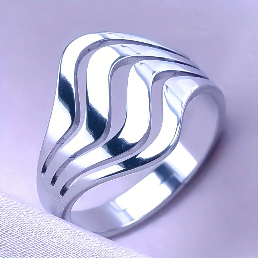 1pc Fashion Hollow Wavy Design Plain Unisex Ring, Suitable For Daily Outfit, Party, Holiday As Gift