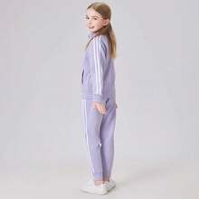 Adidas 阿迪达斯女童运动外套，立领拉链防风夹克，轻便易携，适合幼儿园春季郊游 - 紫色 - 查看 5