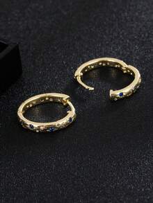 一对奢华铜镶嵌多色星星、月亮和圆形耳环，是约会的完美礼物 - 彩色 - 查看 4