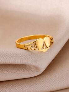 1PC Fashion Hollow Initial Letter Heart Rings For Women Gold Color Stainless Steel A-Z Letter Ring Aesthetic Wedding Jewelry Gift - Yellow Gold - View 6