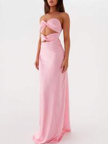 Women Cutout Tube Long Dress Strapless Bodycon Maxi Dress Bandeau Backless Dresses Summer Holiday Beachwear - 粉色 - 查看 2