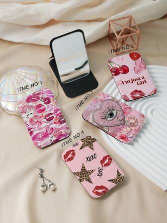 1pc Y2K Style Foldable Compact Makeup Mirror, Lightweight Ultra-Thin Portable Hand Mirror, Durable PU Leather, Suitable For Various Occasions And All People,Cheap,Stocking Stuffers,Makeup,Makeup Tools,Cheap Stuff,Gifts,Gifts For Women,Christmas Gifts