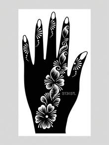 件手花指甲花模板鏤空紋身貼紙 - 黑色 - 查看 5