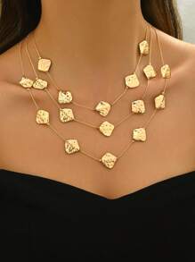 1pc Silver Fashion Metal Geometric Circle Multi-Layer Stackable Invisible Necklace Party & Holiday Jewelry