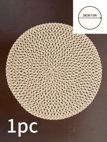1 Stück runde Platzmatte im Boho-Stil, braune Linie gewebt mit kleinem Ausschnittsdesign, rutschfeste Untersetzer für Küchentische, geeignet für Feiertage, Geburtstage, Hochzeitsessen, Heimdekoration