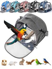 Süßer transparenter Haustiertragetasche - tragbare atmungsaktive Vogelreise-Tasche, mit Standstange, mit Schublade, faltbare kleine Tierbox für Papageien, Hamster, Kaninchen, Veterinärbesuch & Outdoor-Accessoires für Vogelmütter - Verschiedenfarbig - Übersicht 2