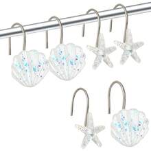 Local Delivery Seashell Shower Curtain Hooks, 12PCS Stainless Steel Anti Rust Starfish And Seashell Decorative Shower Hooks Ocean Theme Shower Curtain Hooks For Home Bathroom (Pink Seashell) - White Seashell - View 1