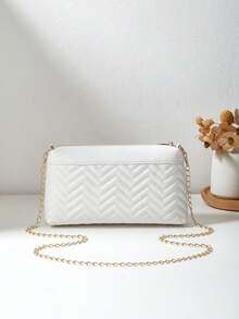 2pcs/Set Women Quilted Shoulder Bag, Small Square Crossbody Bag, Round Coin Purse, Waterproof, Lightweight, Portable, Classic Casual, Teacher, White-Collar Workers, Work, Business, Commute, Office, Shopping - White - View 3