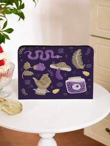 Whimsical Mushroom Printed Canvas Toiletries Bag- Fashionable Design, Zipper Closure, Foldable, Lightweight, Fade-Resistant- Perfect Gift For Bridesmaids, Teachers And Friends, Also Can Be Used As A Machine Washable Women's Makeup Bag. Back To School Book Bag, Travel Essentials, Beach Summer Vacation Travel Organizer Bag - Multicolor - View 16