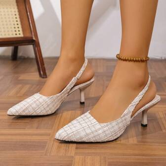 Apricot High Heel Shoes, Versatile Fabric Pumps, Women's Elegant High Heels For Outdoor Wear, Party Heels