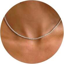 1 Collier cravate mode pour femme, chaîne de clavicule empilable, rangée simple super flashy de zirconium synthétique étincelant, 2g argent 925 incrusté de zirconium synthétique, cadeau pour banquet, usage quotidien, vacances