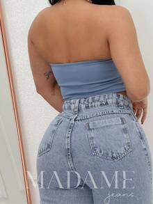 WOMEN'S JEANS HIGH WAIST WIDE LEG PANTS GREY PREMIUM DENIM - 灰色 - 查看 4