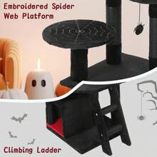 Gothic Cat Tree With Scratching Post, 32.6" Goth Cat Tower With Coffin Bed, Soft Cushion Platform, Spider Hanging Ball, Cozy Condo, Pet Furniture Climbing Tower For Indoor Cats, Black