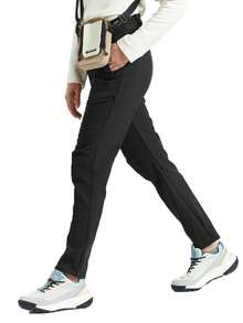 TECTOP Calça cargo elástica leve de secagem rápida para mulheres com 5 bolsos com zíper, primavera/verão - Preto - Ver 4