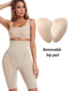 1PC高腰丰臀丰臀提臀美体平角塑身神器防漏光不卷边安全内衣塑身裤 - 杏色 - 查看 4