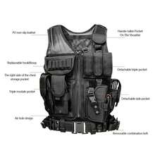 Military Tactical Vest Molle Adjustable Army Assault Combat Carrier Black - Breathable, Quick Release, Adjustable, Water-Resistant, And Reflective - Ideal For Outdoor Adventures, Camping, Hiking, Fishing, Training, And Travel - 黑色 - 查看 6