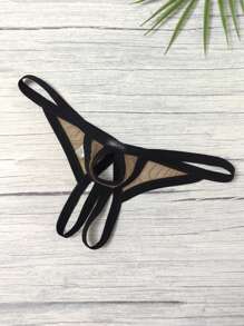 DomiGe 1pc Men's Sexy Low-Waist Khaki Mesh Front Pouch & Rear Open Design Thong Underwear