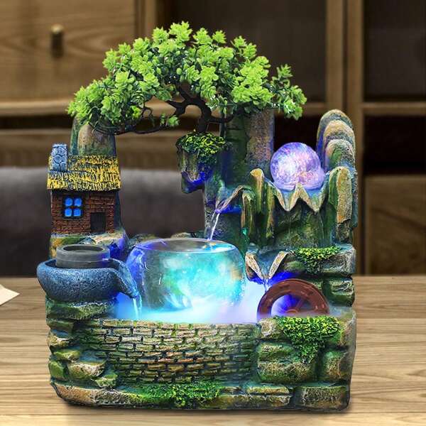 Neu Wasserfallbrunnen Tisch Zimmerbrunnen Ornament mit Beleuchtung Desktop