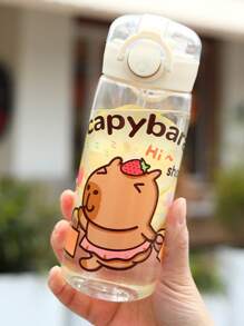 1pc Cute Hamster Plastic Water Bottle, 13.53 Oz - Leak-Proof With Straw, Round Shape, Suitable For Holidays And Daily Use, Designed For Christmas, Thanksgiving, Halloween And Other Festivals, Playful Design, Leak-Proof Bottle